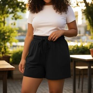 Linen Blend Black Women's Shorts elastic waist XXL natural fiber draw string
